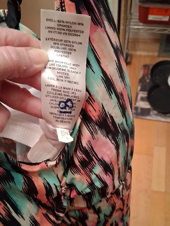 Ava & Viv Teal Pink and Black Abstract V-Neck One-Piece Tankini - Picture 3 of 9